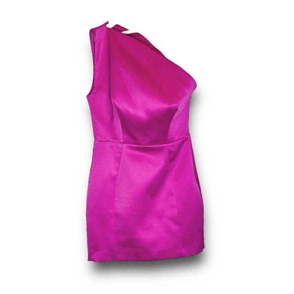 House of CB Ayelen One Shoulder Duchess Satin Mini Dress in Magenta, Size M - Picture 5 of 10
